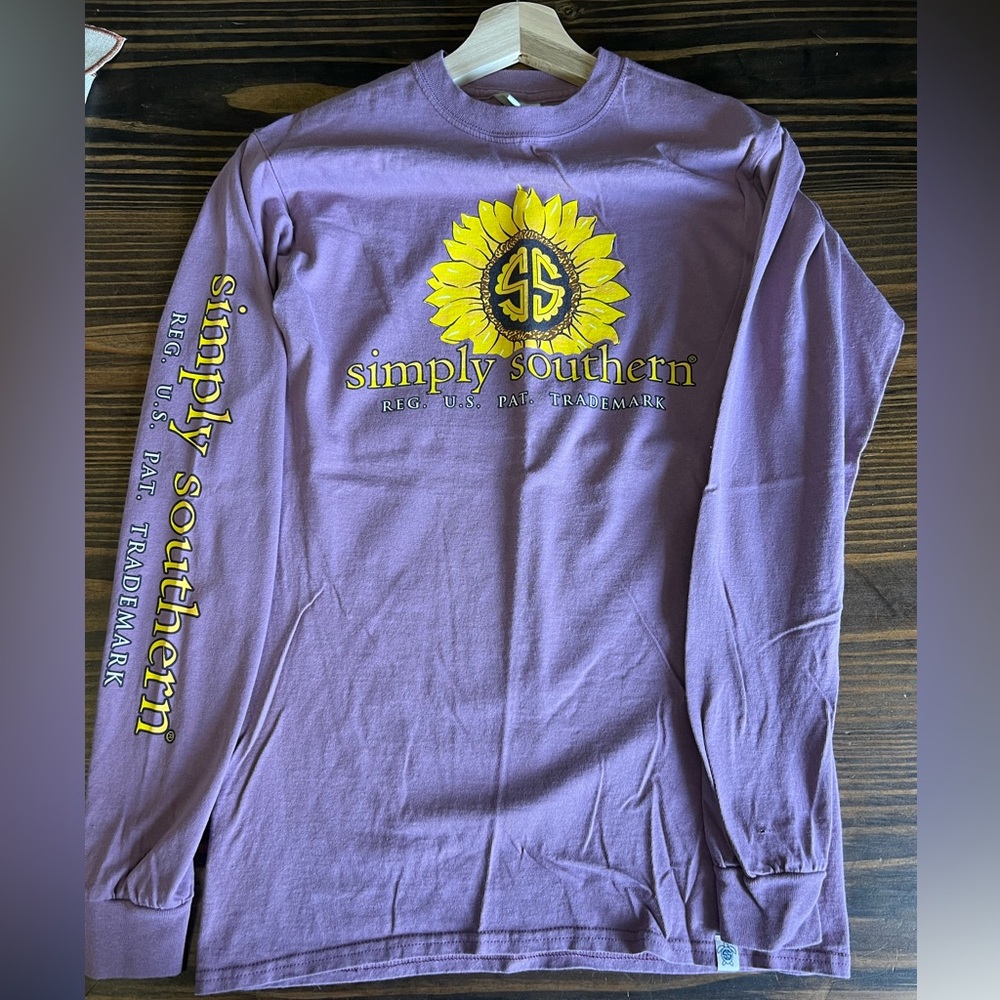 Simply Southern Lavender Long Sleeve Tee with Sunflower